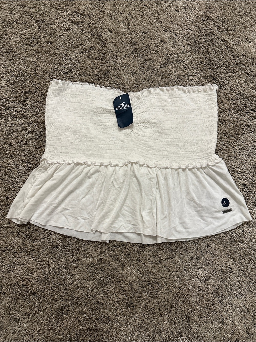 #186 Hollister Cream Smocked Ruffle Mini Skirt